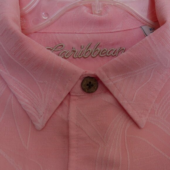 Caribbean Men's Button Down Shirt XLT Extra Large Tall Salmon Pink Embossed - Picture 6 of 7